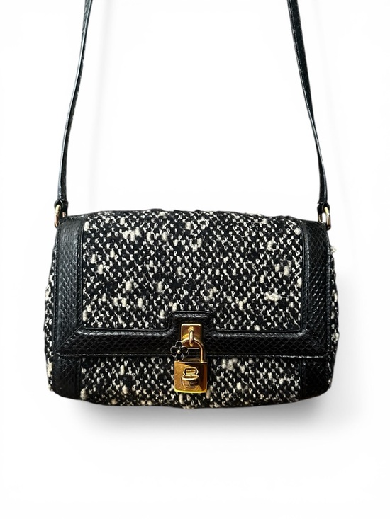 Dolce & Gabbana Handbags - Dolce & Gabbana Tweed & Python Shoulder Bag with Padlock, Made in Italy with COA